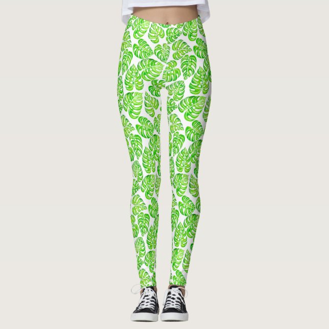 Monstera verlasse Aquarell Leggings (Vorderseite)