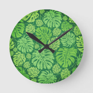 Monstera verlasse Blumenmuster Runde Wanduhr