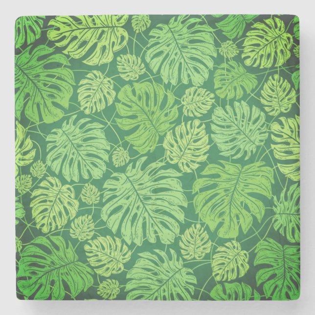 Monstera verlasse Blumenmuster Steinuntersetzer (Vorderseite)