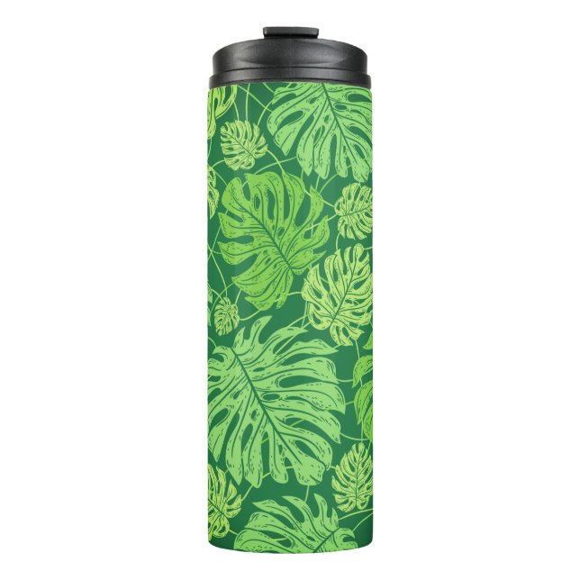 Monstera verlasse Blumenmuster Thermosbecher (Vorderseite)