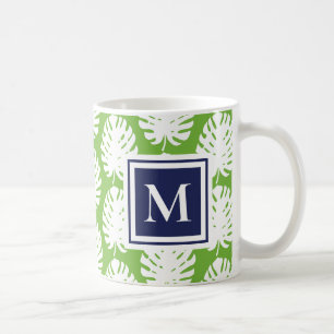 Monstera Verlasse Grüne Marine Moderne Monogram Co Kaffeetasse
