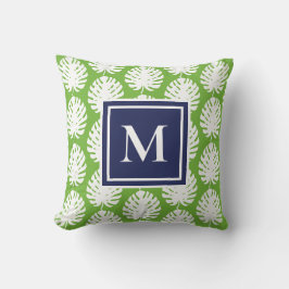 Monstera Verlasse Grüne Marine Moderne Monogram Co Kissen