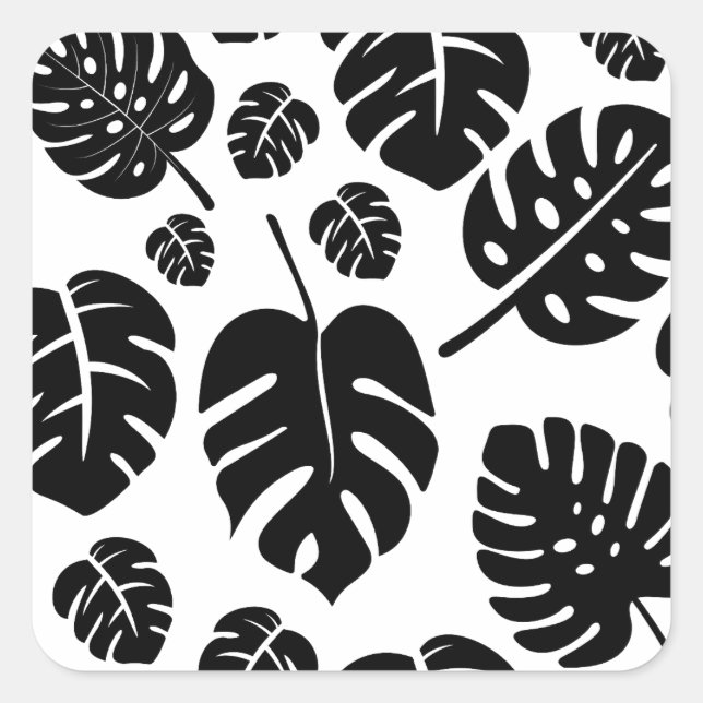 Monstera Verlasse Minimalistisches Schwarz-Weiß-Mu Quadratischer Aufkleber (Vorderseite)