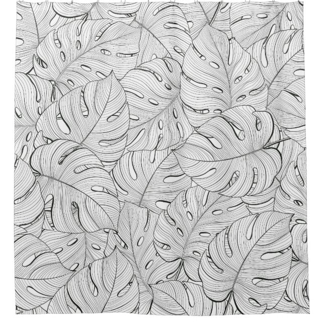Monstera Verlasse Schwarz-weißes Muster Duschvorhang (Vorderseite)
