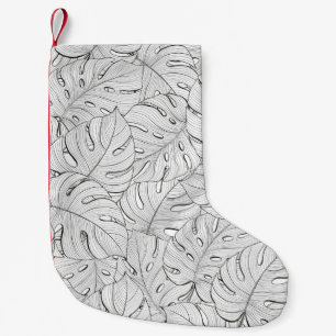 Monstera Verlasse Schwarz-weißes Muster Kleiner Weihnachtsstrumpf
