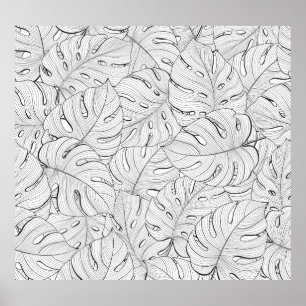 Monstera Verlasse Schwarz-weißes Muster Poster