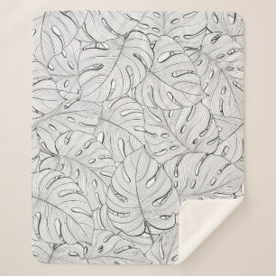 Monstera Verlasse Schwarz-weißes Muster Sherpadecke