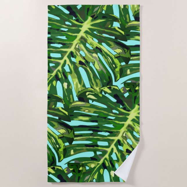 Monstera Verlasse Strandhandtuch Exotische Ferien (Vorderseite)