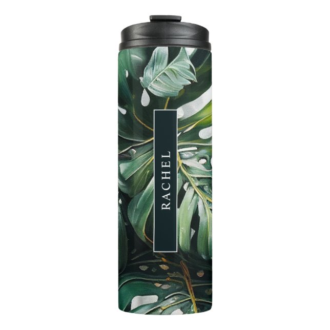 Monstera Verlasse Tropische Custom Thermal Tumbler Thermosbecher (Vorderseite)