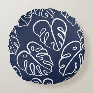 Monstera Verlasse: Vintage Handzeichnung. Rundes Kissen
