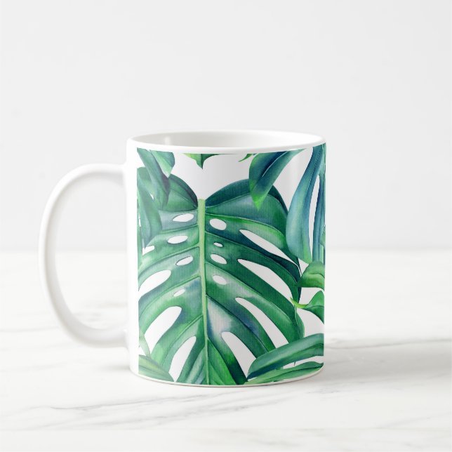Monstera Verlasse: Watercolor Jungle Pattern. Kaffeetasse (Links)