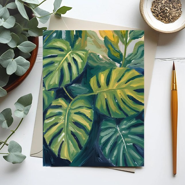 Monstera Verlasst botanische Pflanze Malerei Postkarte (Von Creator hochgeladen)