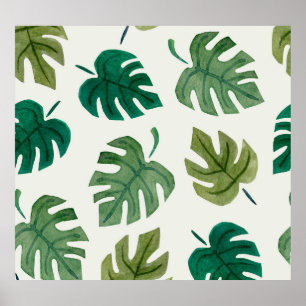 Monstera Wasserfarbe: Grüne Nahtlose Textur. Poster