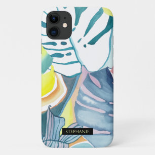 Monstera Watercolor Abstract Art Name Handyhülle Case-Mate iPhone Hülle