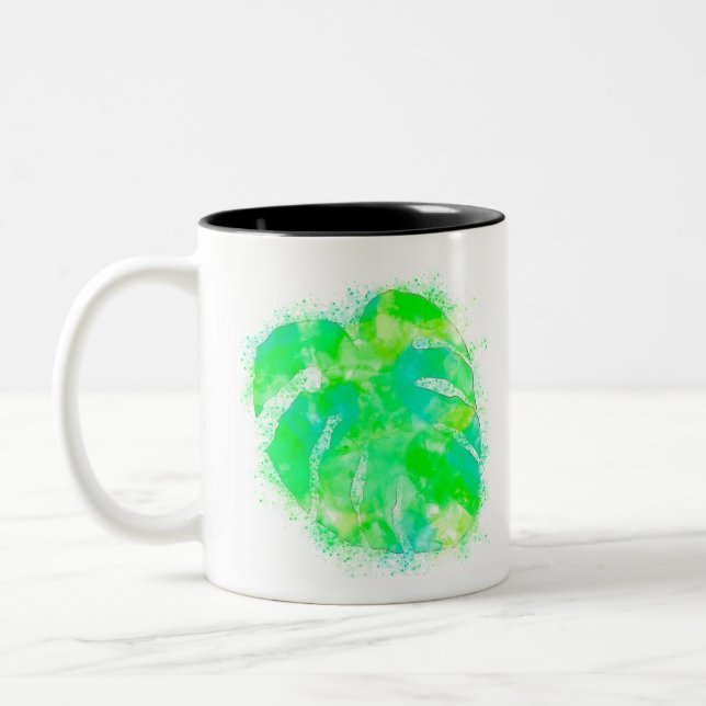 Monstera Watercolor Zweifarbige Tasse (Links)