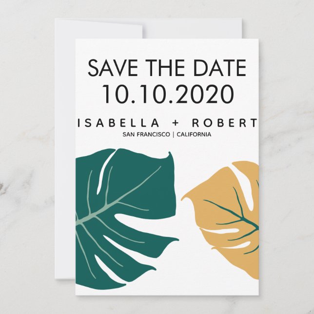 Monstera Yellow | Hochzeitsstichtag speichern Save The Date (Vorderseite)