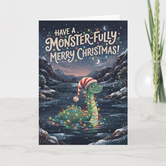 Monsterfrohhe Nessie Weihnachtskarte Karte (Vorderseite)