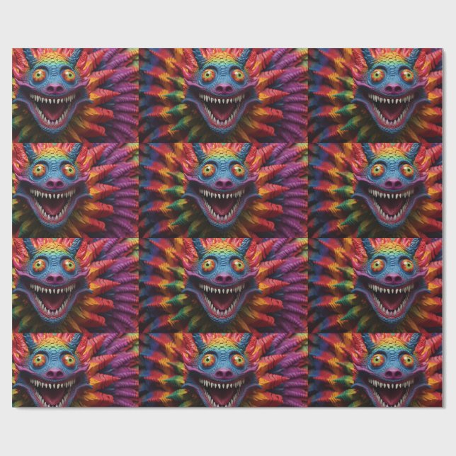 Monstergesicht in Regenbogenfarben Geschenkpapier (Flach)