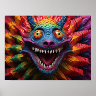 Monstergesicht in Regenbogenfarben Poster