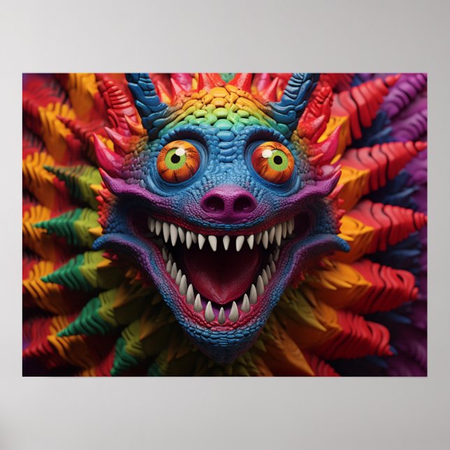 Monstergesicht in Regenbogenfarben Poster (Vorne)