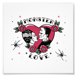 Monsterliebe Braut von Frankenstein Vintage Tattoo Fotodruck