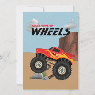 Monsterräder, orange, gelb, rot, grün einladung