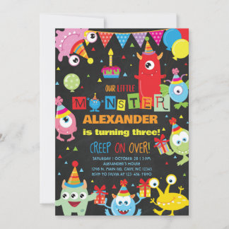 Monsters boy birthday invitation, any age. einladung