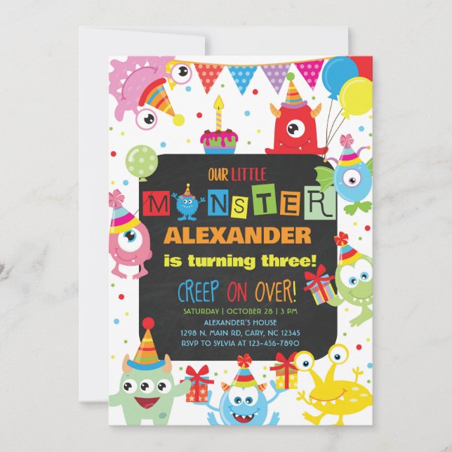 Monsters boy birthday invitation, any age. einladung (Vorderseite)