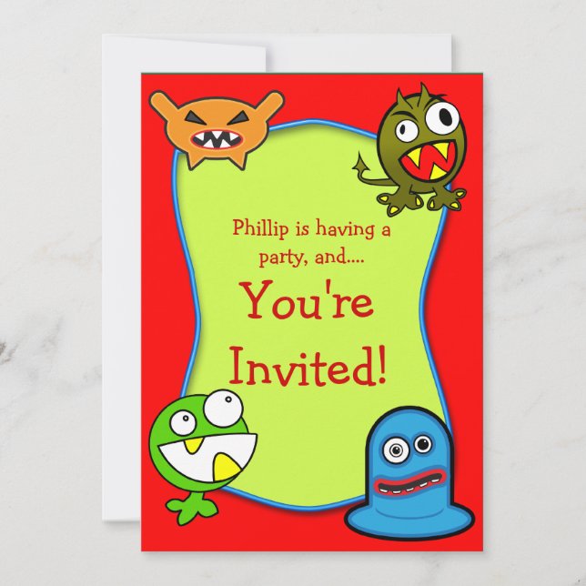 Monsters Kindergeburtstag Party Einladung (Vorderseite)