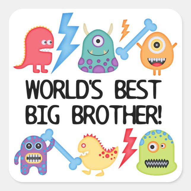 Monsters World Best Big Brother Quadratischer Aufkleber (Vorderseite)