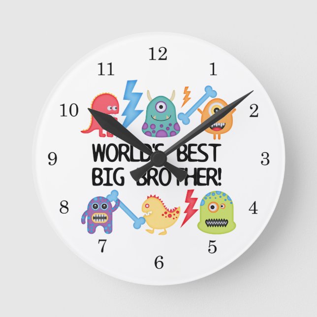 Monsters World Best Big Brother Runde Wanduhr (Vorderseite)