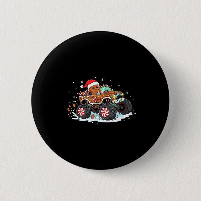 Monstertruck Gingerbread Kids Funny Christmas Baki Button (Vorderseite)
