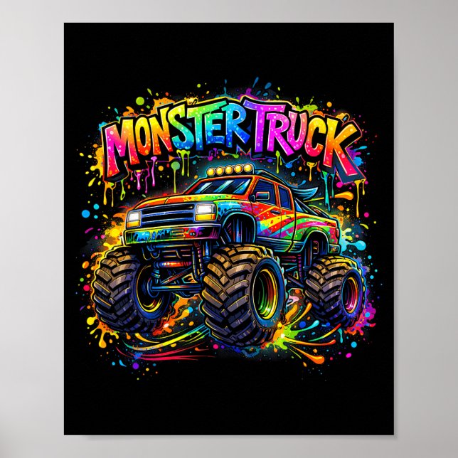 Monstertruck Retro-bunte Graffiti Kleinkinder Poster (Vorne)