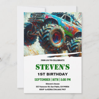 Monsterwagen 1. Geburtstag Einladung