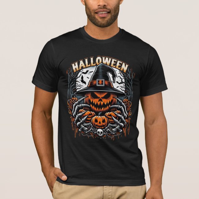 Monstrous Jack-O'-Lantern Spooky Witch Halloween T-Shirt (Vorderseite)
