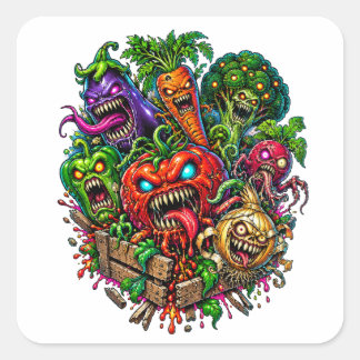 Monstrous Vegetable Garden Funny Horror Quadratischer Aufkleber