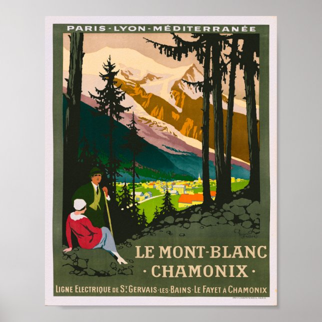 Mont Blanc Chamonix Frankreich Vintage Travel Poster (Vorne)