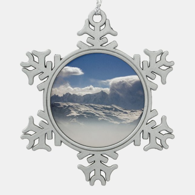 Mont Blanc France Holiday Card Poster Foto Block Schneeflocken Zinn-Ornament (Vorderseite)