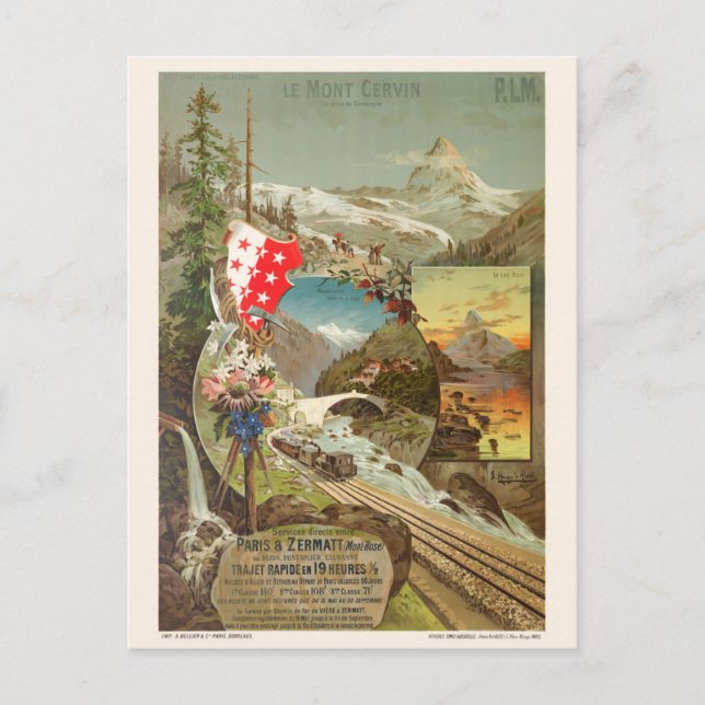 Mont Cervin Matterhorn Vintage Poster 1895 Postkarte (Vorderseite)