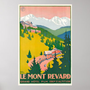 Mont Revand Skifahren Alpen Frankreich Vintage Rei Poster