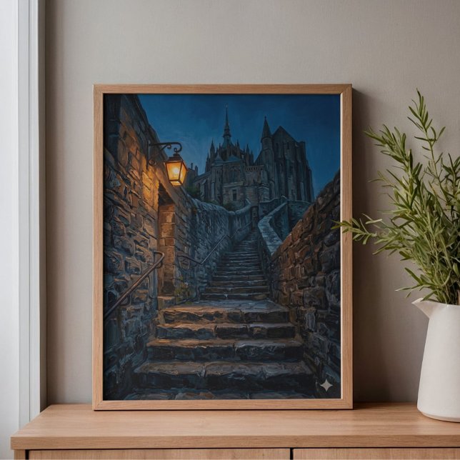 Mont-Saint-Michel Dämmerungs-Laternenkunst Leinwanddruck (Von Creator hochgeladen)