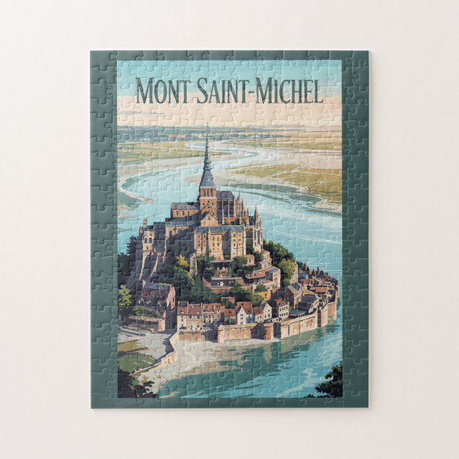 Mont-Saint-Michel France Illustration Travel Art Puzzle (Vertikal)