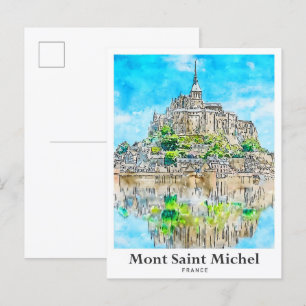 Mont Saint Michel Frankreich Reise Wasserfarben Ku Postkarte