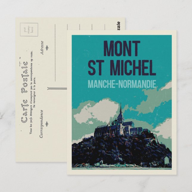 Mont Saint Michel Illustration Frankreich Postcard Postkarte (Vorne/Hinten)