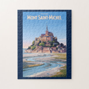 Mont Saint Michel Illustration Reise Kunst Vintage Puzzle