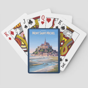 Mont Saint Michel Illustration Reise Kunst Vintage Spielkarten