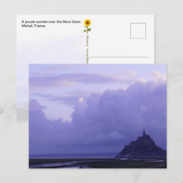 Mont-Saint-Michel Lila Sunrise, Frankreich - Postc Postkarte (Vorne/Hinten)