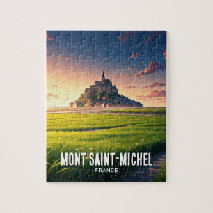 Mont Saint-Michel Sunset Postcard Puzzle