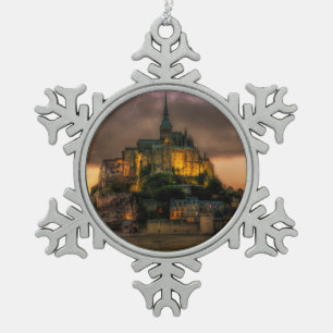 Mont St Michel Insel Kirche Schneeflocken Zinn-Ornament