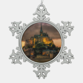 Mont St Michel Island Kirche Normandie Schneeflocken Zinn-Ornament